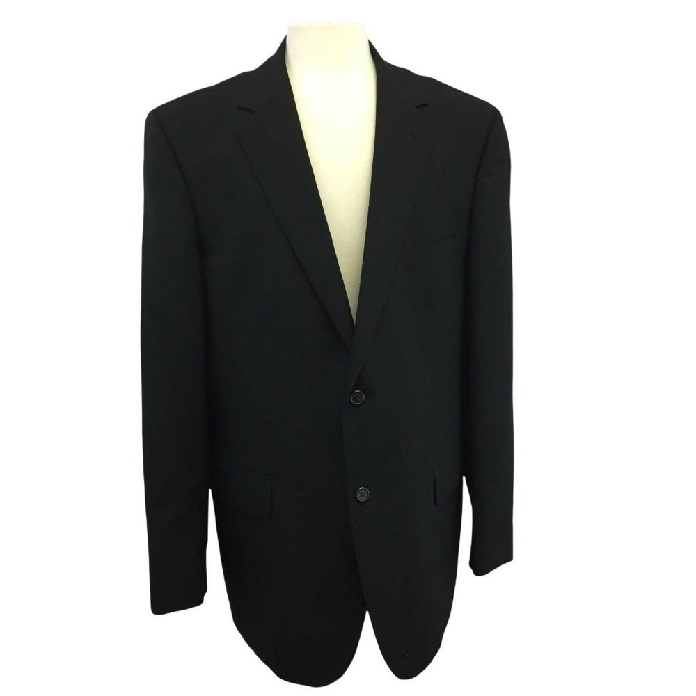 Lands End Suit Jacket Blazer Sports Coat Mens 44L Black 2 Button Single Vent
